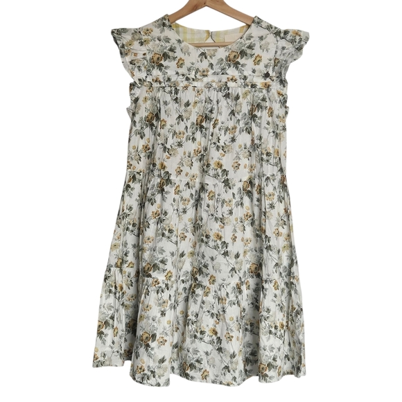 Laura Ashley Floral Ruffle Sleeve and Plaid Accents Dress Size 4 - Picture 1 of 11